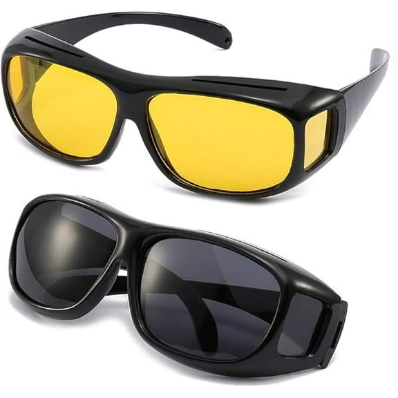2Packs Unisex HD Day Night Driving UV400 Sunglasses Fit over Glasses Anti Glare