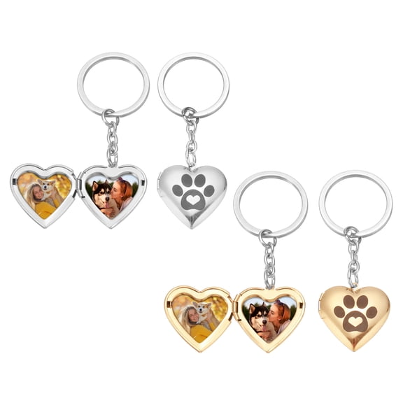 Heart Shape Dog Paw Locket Keychain for Women, Silver Rose Gold Photo Keychain