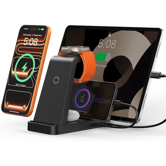 36W Wireless Charger: ETEPEHI 5 in 1 Fast Charging Station Compatible for iPhone 17 16e 16 15 14 13 12 Pro Max iWatch Samsung Tablets iPad