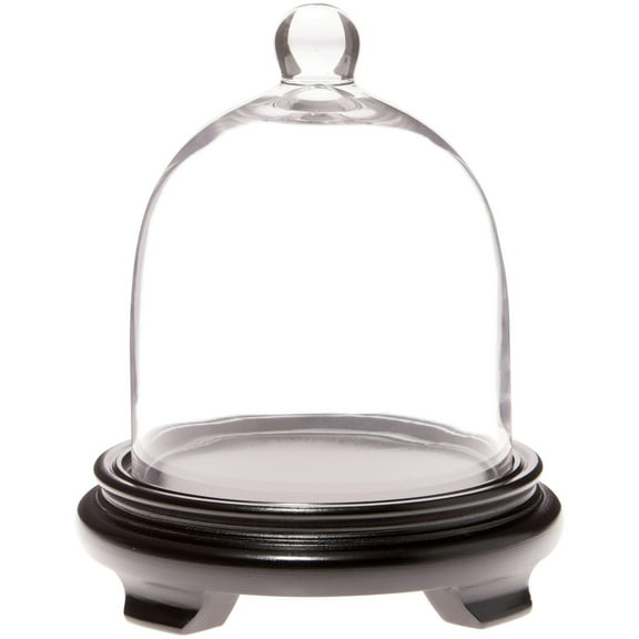 Plymor 6" x 7" Bell Jar Glass Display Dome Cloche, Black Wood Veneer Footed Base (Interior size 5.75" x 5.75")