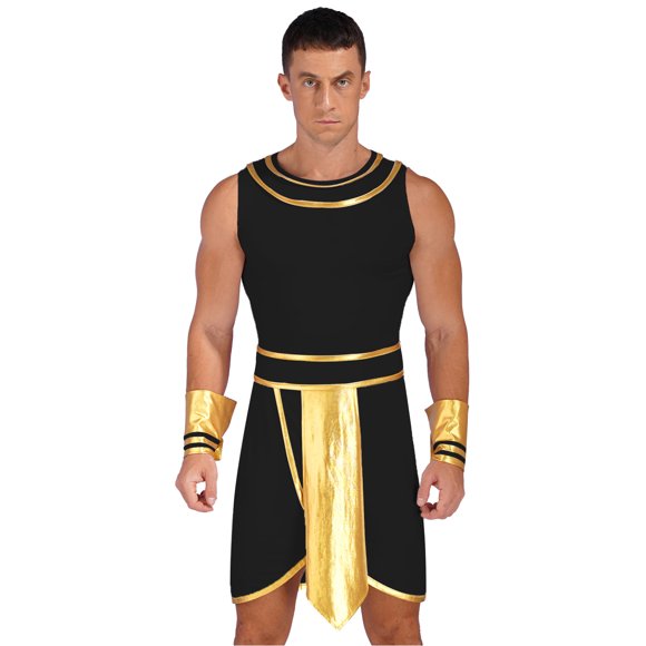 iiniim Ancient Greek Adult Men Dress Up Roman Toga Spartan Warrior Outfits Halloween Cosplay Costumes Black XXL