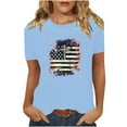 thumbnail image 2 of Cavosen American Flag T Shirts Women Petite Independence Day Short Sleeve Round Neck T Shirts USA Star Striped Graphic Tops Lady L 4th of July Casual T Shirts Red White and Blue Tunic Tees, 2 of 8
