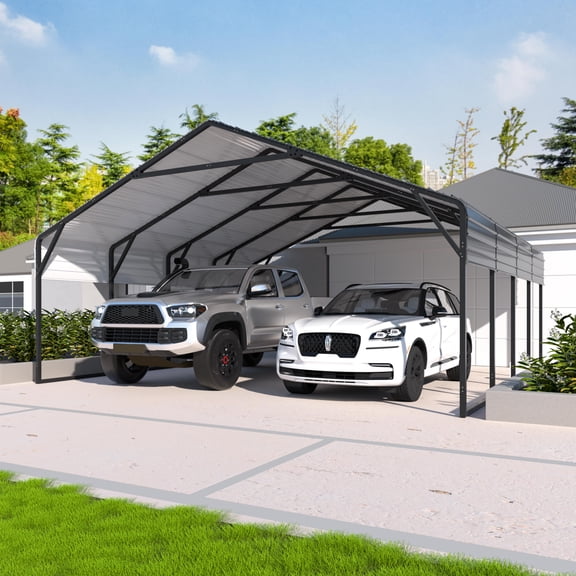 VEIKOUS 20' x 20' Outdoor Metal Carport, Heavy Duty Carport with Steel Panels for Car, Boat, Truck, Gray