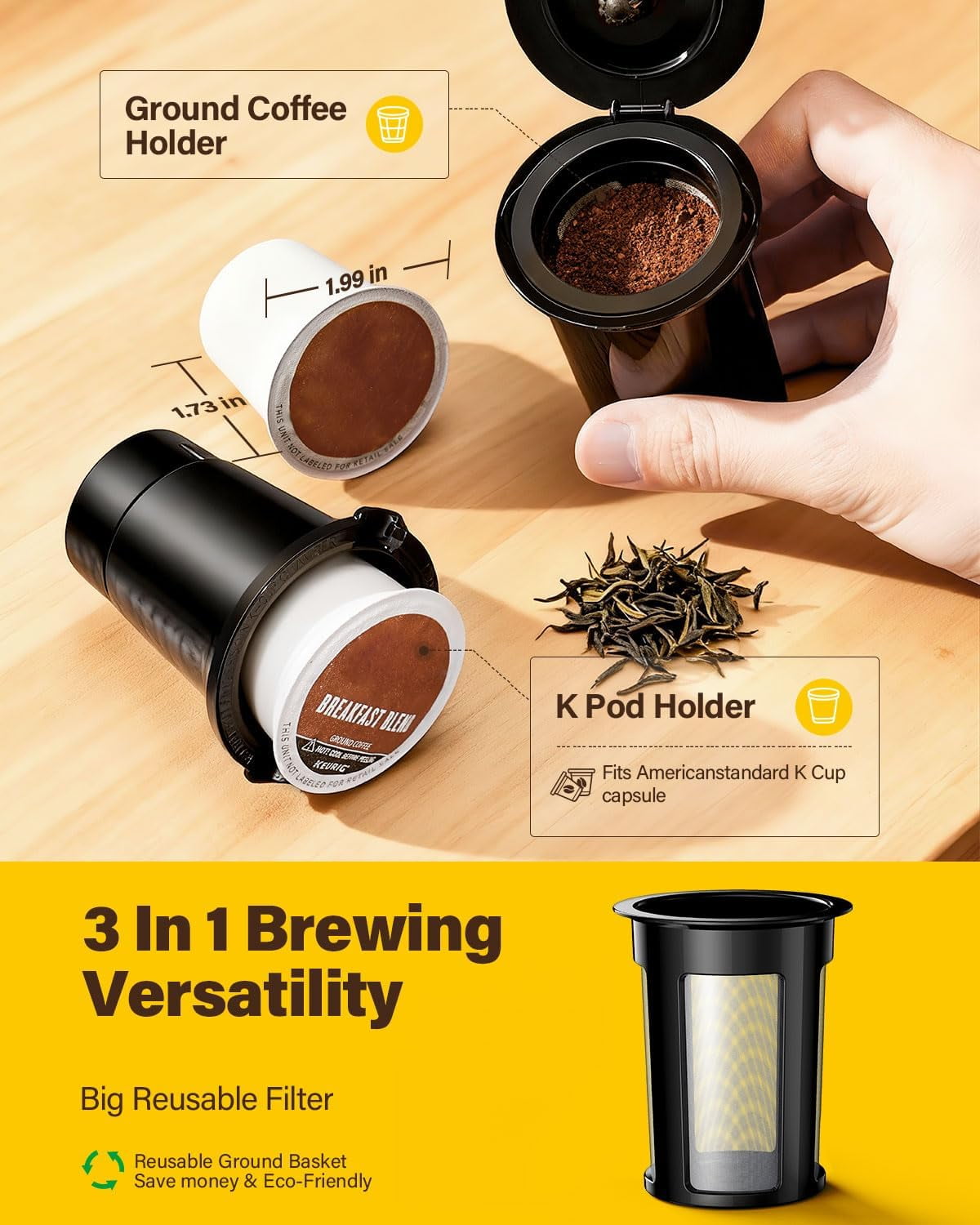 Single Serve Coffee Maker, Hot & Iced Coffee Machine for K Cup and Grounds, 6 to 14 oz Brew Sizes, 50 oz Removable Water Tank, Bold Brew Setting, Pod Coffee Maker with Reusable Filter, Red