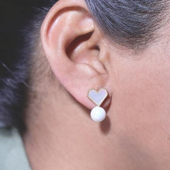 Iramat Gold Heart Pearl Drop Earrings – Elegant Women’s Jewelry for Everyday & Special Occasions, Romantic Heart & Pearl Design