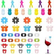 SPOKKI Wine Glass Charms, 46 Reusable Silicone Drink Tags for Stem Glasses (6 Styles)