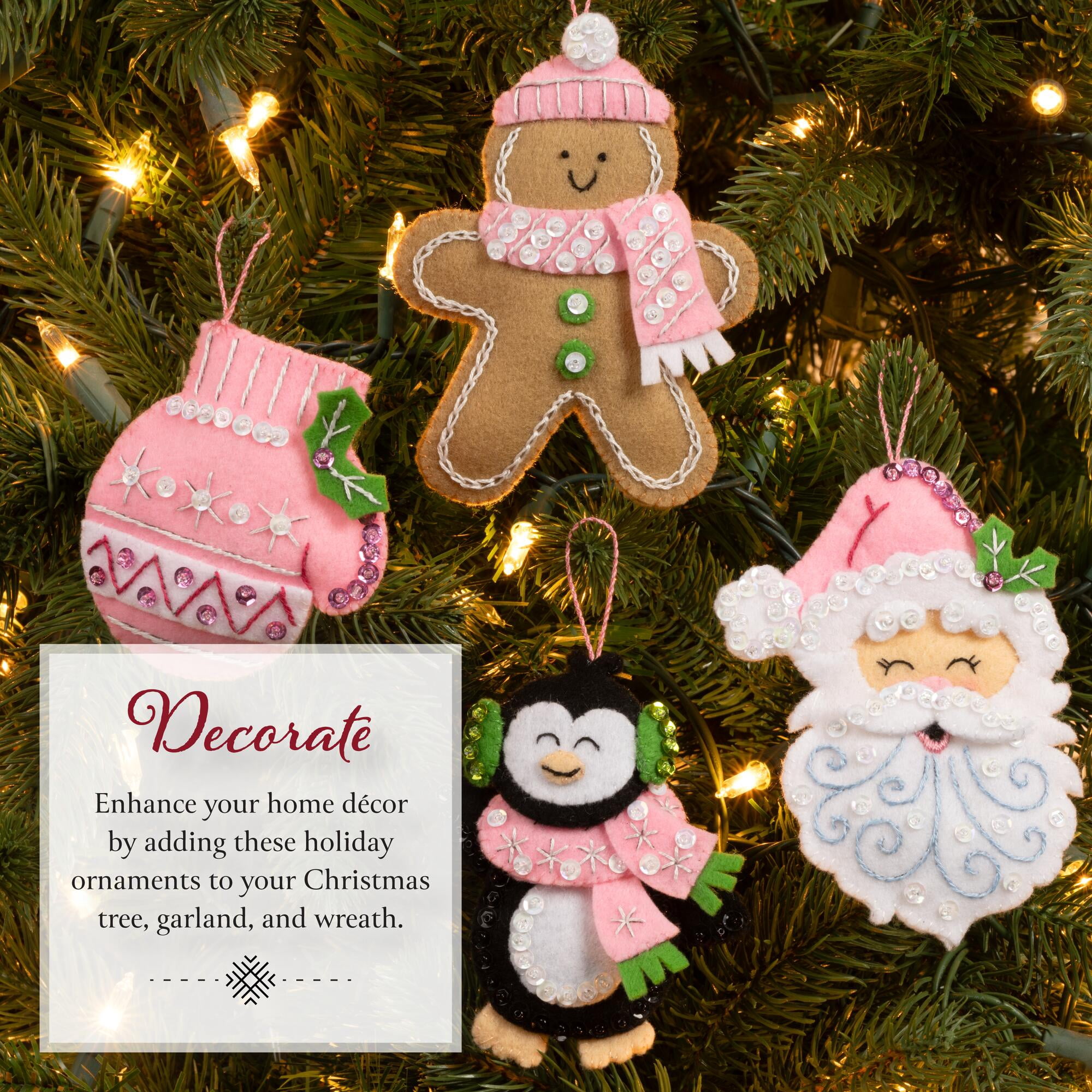 Bucilla Santa Sweets 4 Count Felt Applique Ornament Kit, 3.25 x 4.25 in