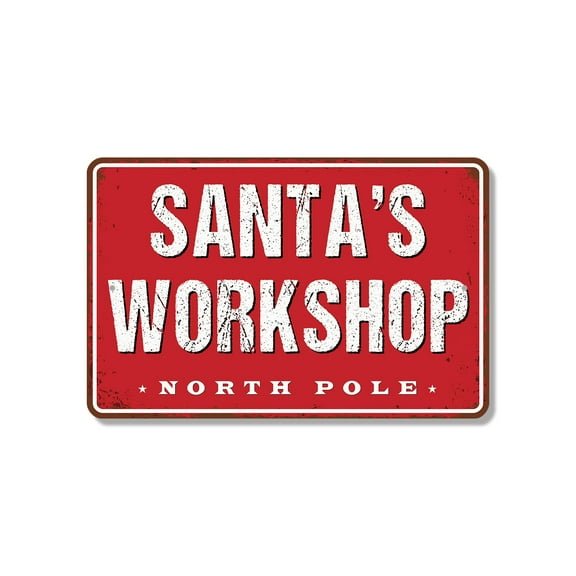 Santa’s Workshop Street 10 Inch x 14 Inch Novelty Plastic Sign Elves At Work Cheer Inside Durable Weatherproof Perfect for Playrooms Kitchens Classrooms Fun Gift for Families Teachers