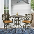 thumbnail image 3 of MEETWARM 3-Piece Patio Swivel Bar Set, All-Weather Cast Aluminum Outdoor High Bar Stool Bistro Set for Backyard Garden w/2 Cushions Bar Chairs with Footrest and 38.5" Bar Table, 2" Umbrella Hole, 3 of 8