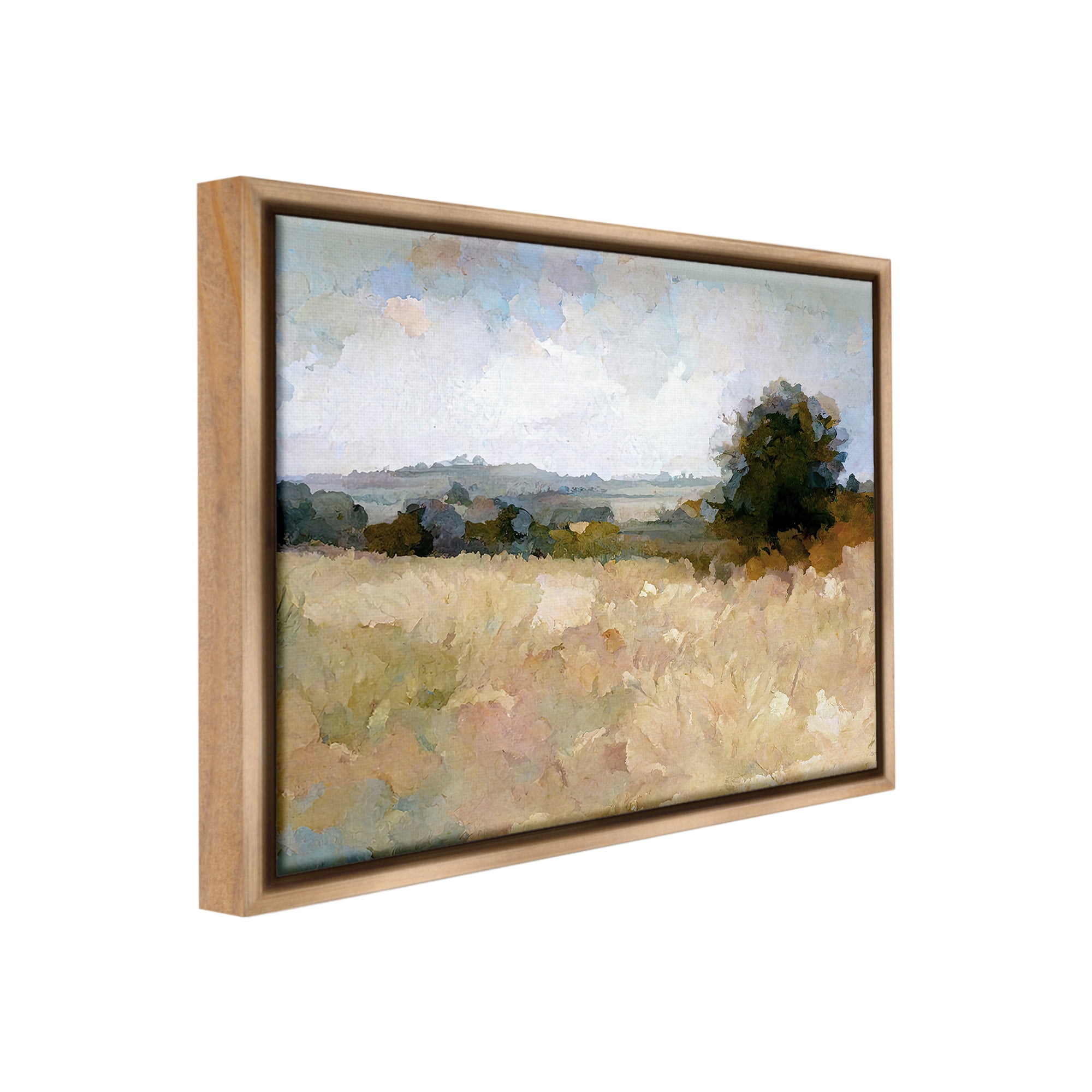 Stupell Industries Beige Rural Field Landscape Painting Brown Floater Framed Canvas Art Print Wall Art, 31 x 25