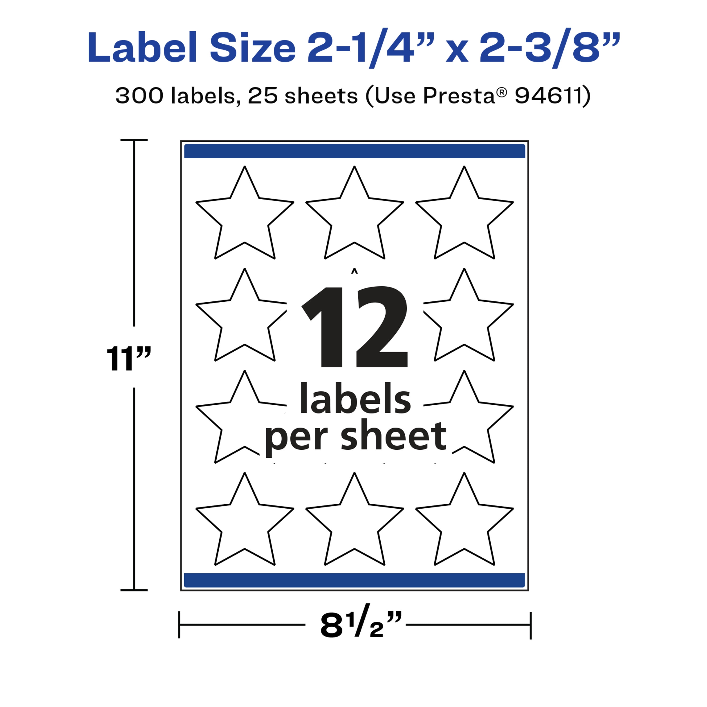 Avery Glossy White Star Labels, 2-1/4" x 2-3/8", 300 Total