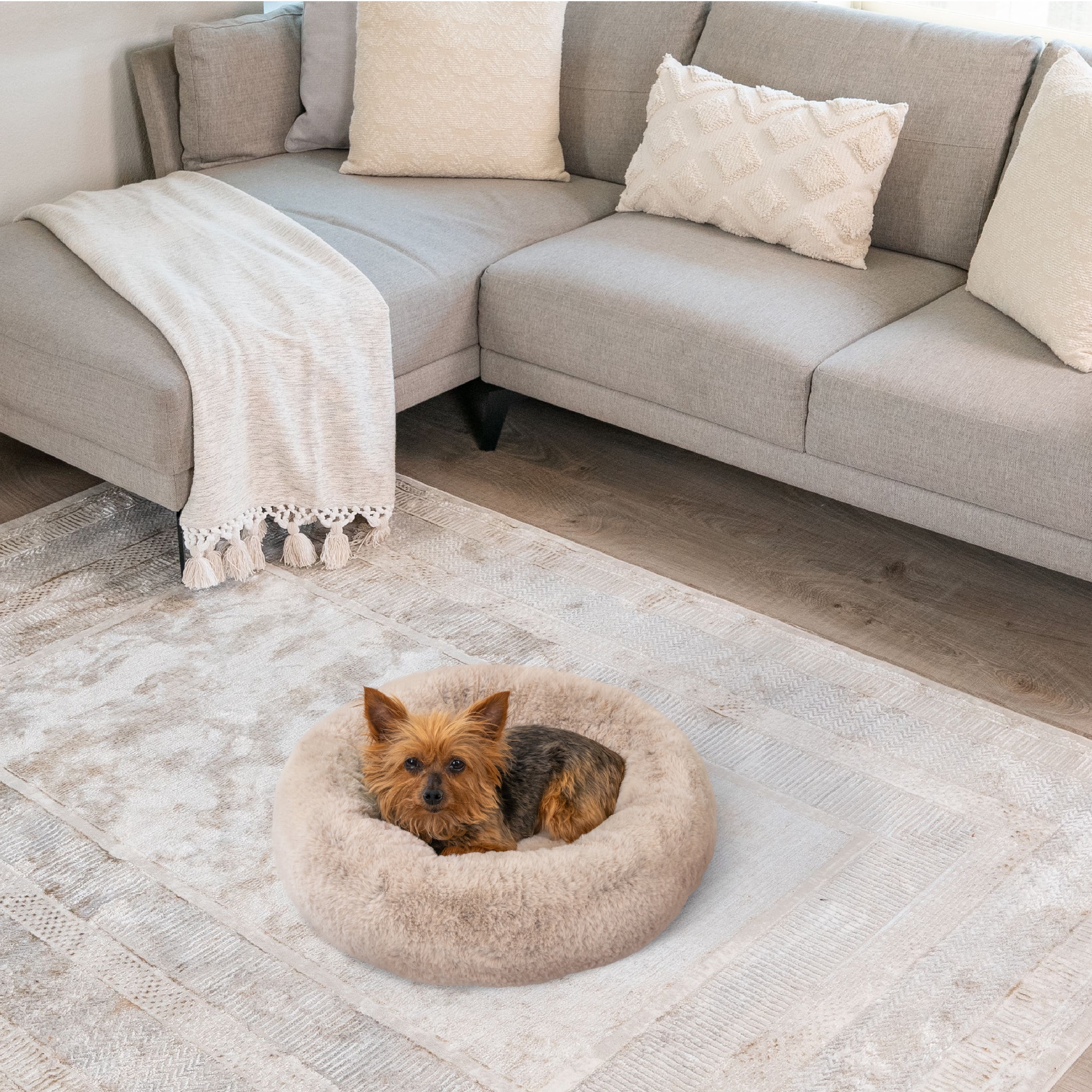 Best Friends by Sheri SnuggleSoft Faux Fur Calming Donut Bed for Dogs and Cats, Brown, Extra Small, 18x18