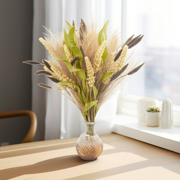 Evolux Natural Dried Flowers Pampas Grass Realistic Touch Artificial Fake Flowers Bouquets for Boho Decor 3-Pack Elegant Home Decor-Green