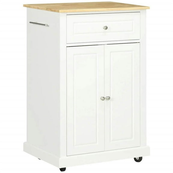 Topcobe Rolling Kitchen Cart, Space-Saving Portable Serving Trolley Table, Multi-Function Drawer, Extendable Shelf, 2 Towel Holders, Cream White for Home and Office