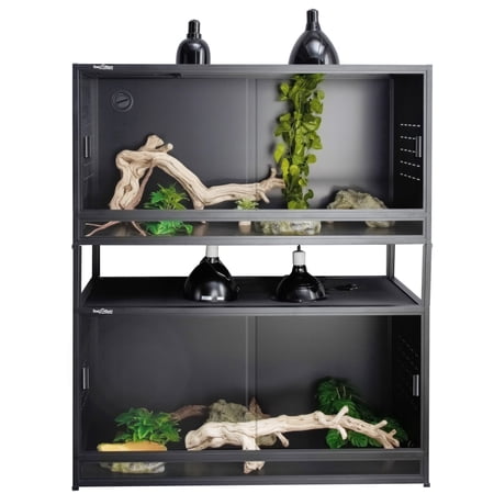 2-Tier 4x2x2 PVC Reptile Enclosure System, 2-Pack 120 Gallon Habitats with Sliding Glass Doors for Bearded Dragons, Lizards and Snakes