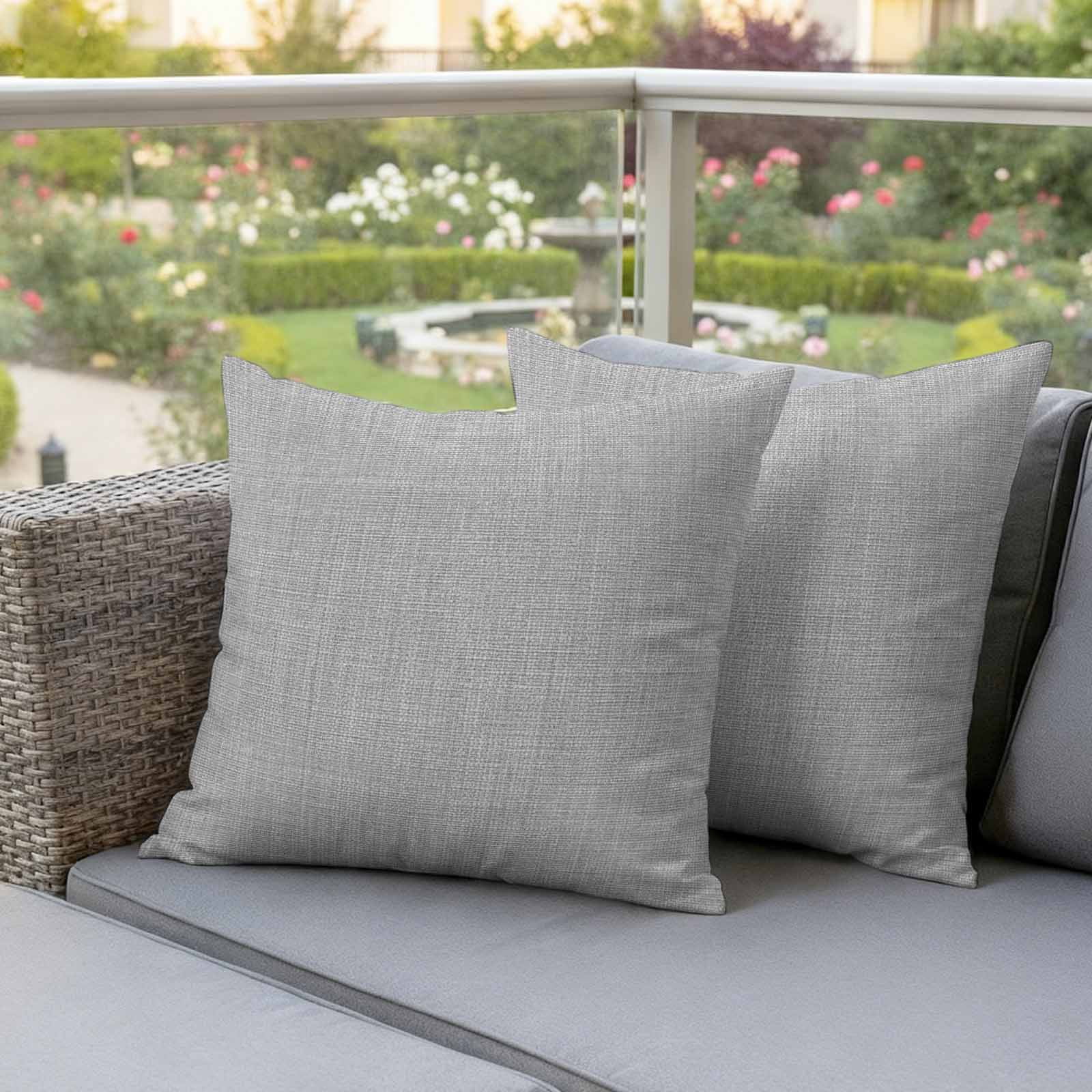Grey Burlap Texture Outdoor Waterproof Pillow Covers, Farmhouse Vintage Gray Decorative Square Throw Pillowcase Sofa Cushion Sham for Patio/Couch/Chair, 16"x16" 2 Pack