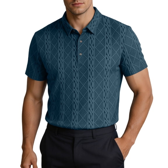 TKKCS Mens Jacquard Knit Polo Shirt- Business Casual Short Sleeve Regular Fit Moisture-Wicking Breathable Collared Shirts Army Green Size 3XL