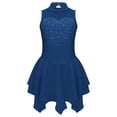 thumbnail image 3 of Sxiwei Kids Girls Figure Ice Skating Leotard Dress Mesh Splice Rhinestone Roller Skating Dance Navy Blue 14, 3 of 7