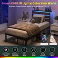 thumbnail image 3 of Lusimo 14" Twin Size LED Bed Frame with Storage Headboard and Charging Station Sturdy Metal Platform Bed with Round Footboard & 12'' Large Under Bed Storage, 3 of 14