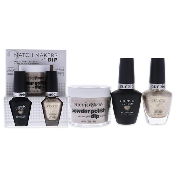 Cuccio Color Matchmakers Plus Dip Kit de 3 piezas Pop Fizz Clink 1.6oz Pro Powder Polish Dip System 0.44oz Veneer Soak Off Gel 0.43oz Color Nail Polish