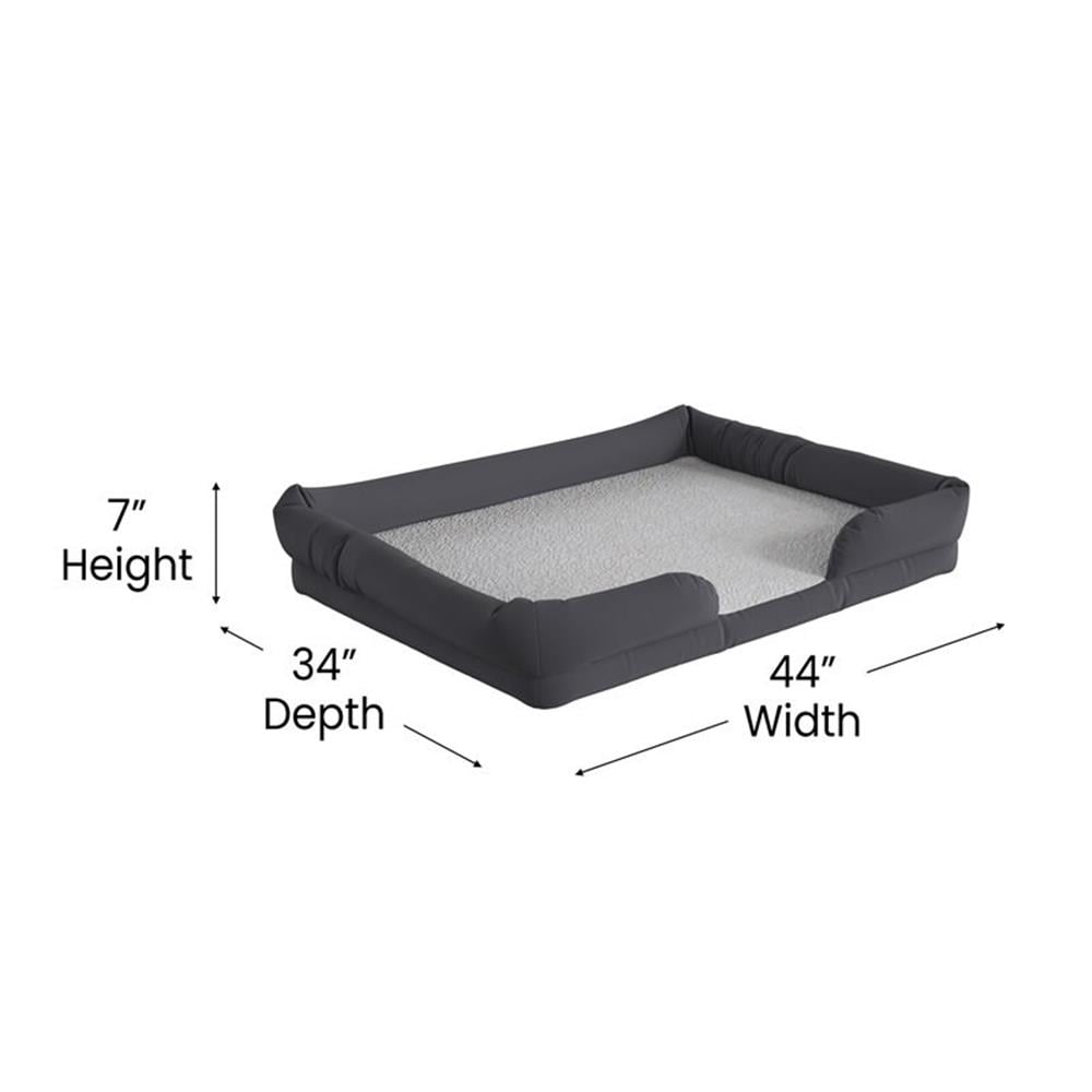 Pemberly Row Orthopedic 44" x 34" Fabric and Memory Foam Dog Bed in Gray