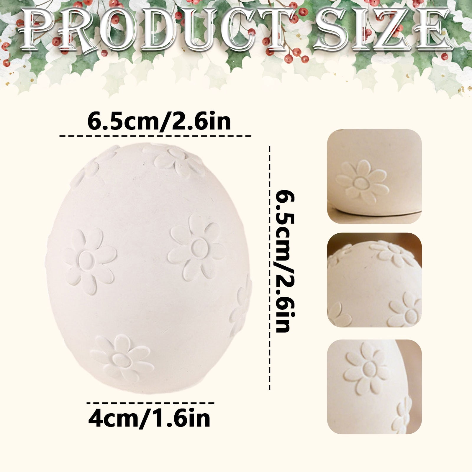 ERTZAE Blank Canvas Easter Egg,Paintable White Easter Egg,Creative Handmade Holiday Decor,Fade Resistant Ceramic,White Ceramic DIY Easter Egg 2.6Inch,Pre-Molded Pattern,Blank Canvas for Painting