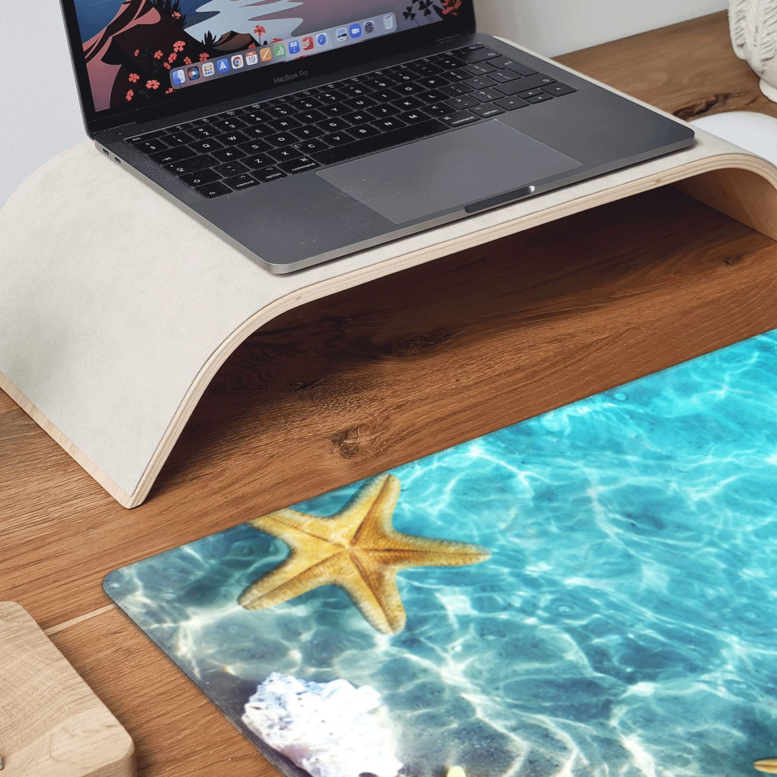 Naloa Coral And Seashell On The Beach Gaming Mouse Pad Large Mouse Mat Long Extended Desk Pad Non-Slip Rubber Mice Pads Stitched Edges Thin Pad (16x29.5 Inch)