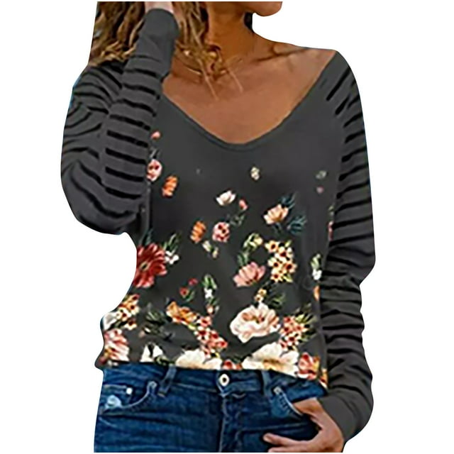 Birdeem Chemisier Mode Femme Imprimé Patchwork Manches Longues Col en V Ample