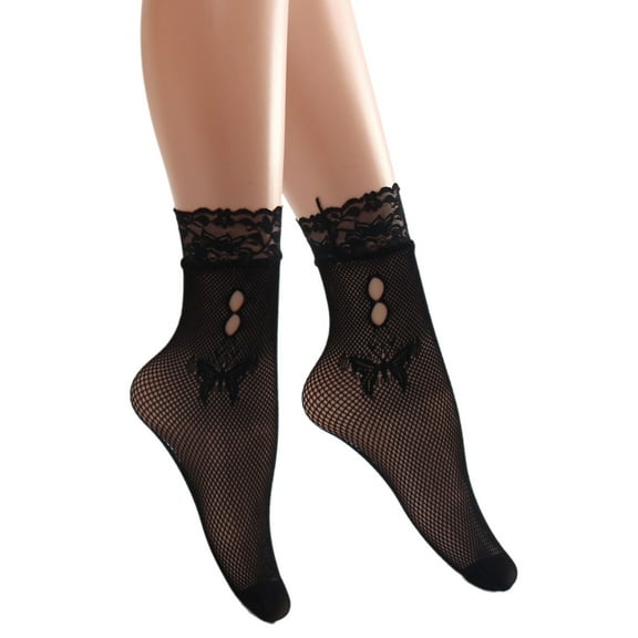 Stylish Sheer Mesh Patterned Short Socks for Women Lace Trim Ankle Socks for Party Outfit and Casual Gatherings