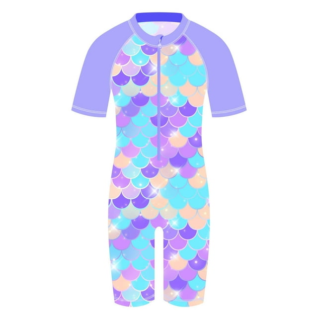 Traje de baño de una pieza TFJH E UV 50+ Rash Guard para niñas 6A, morado