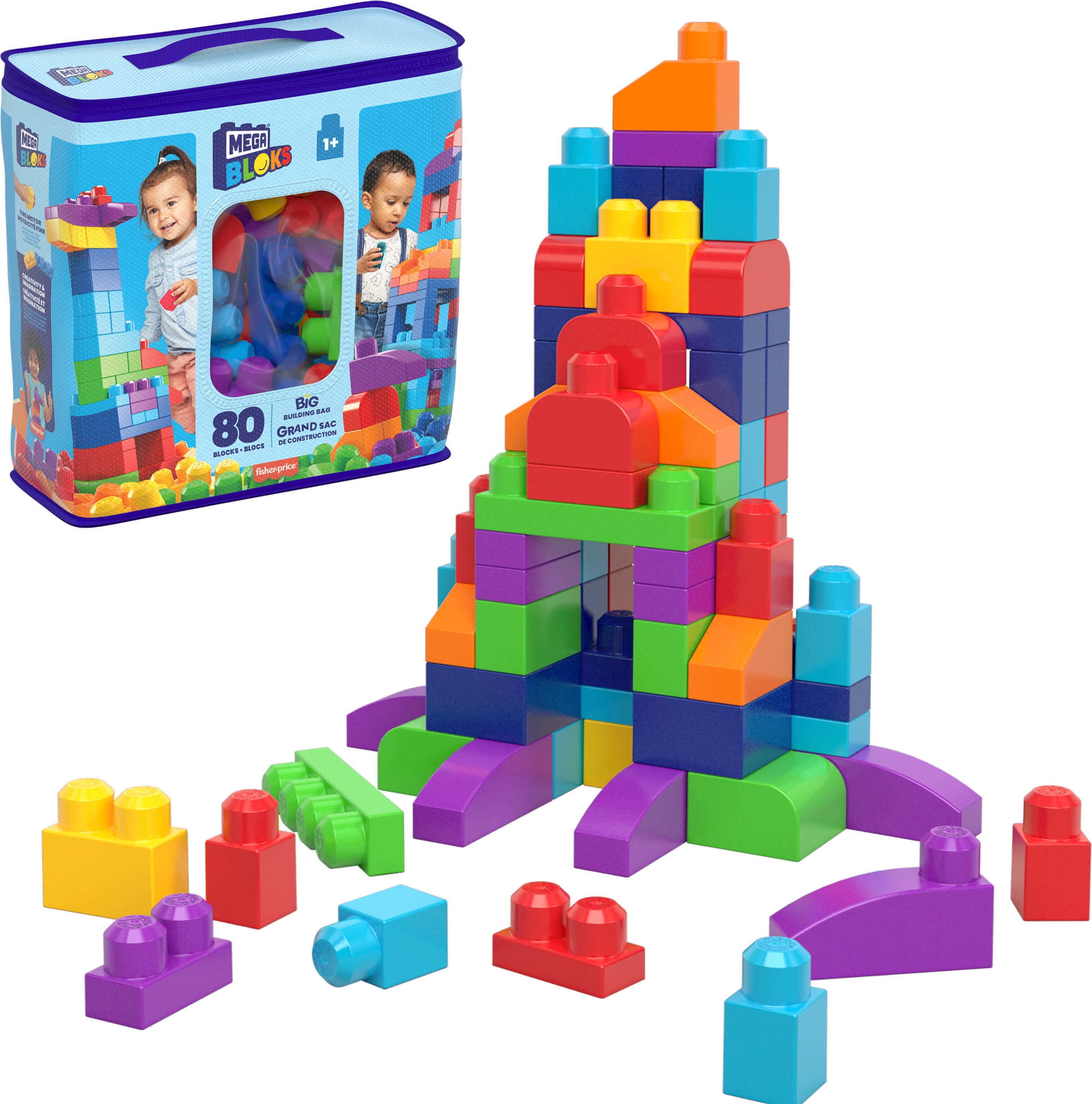 Vacante esposa Ortografía MEGA BLOKS Fisher-Price Toy Blocks Blue Big Building Bag with Storage (80  Pieces) for Toddler - Walmart.com