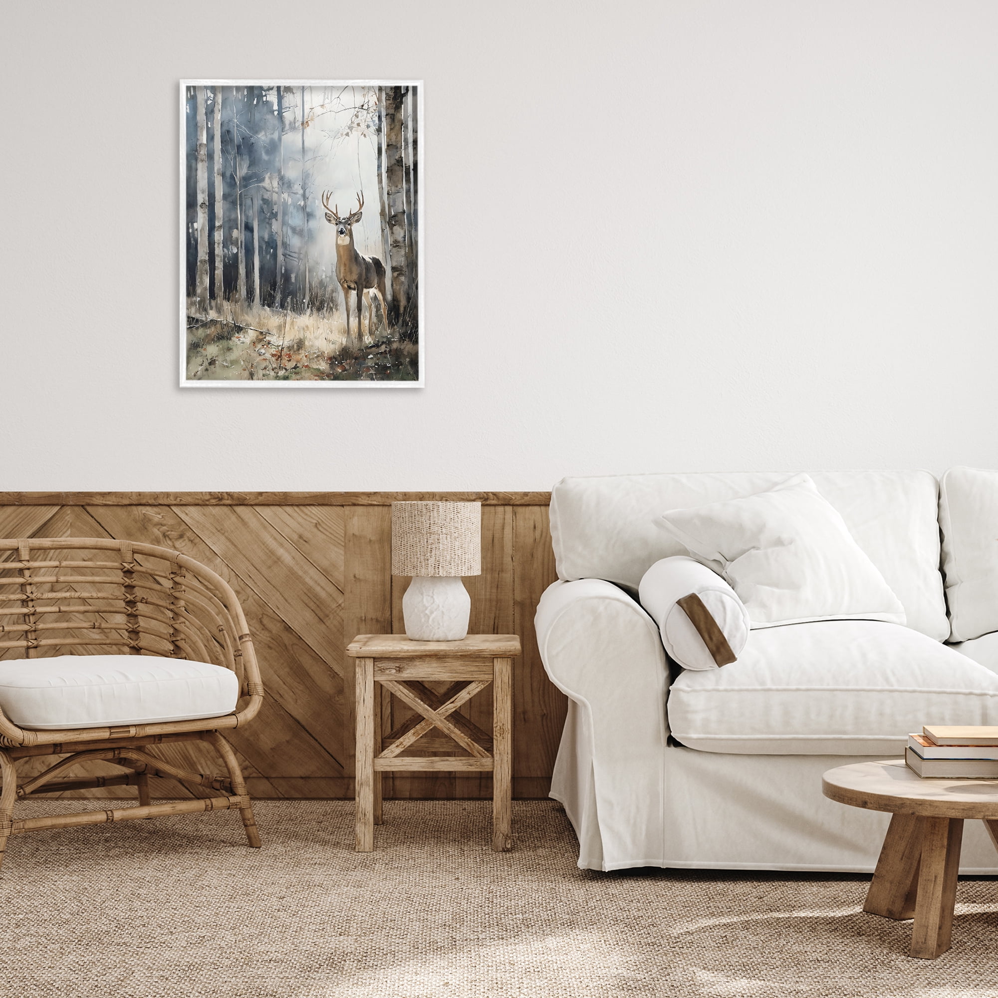 Stupell Industries Deer In The Woods White Framed Giclee Art, design by Franklyn Gregory