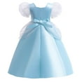 thumbnail image 3 of EQWLJWE Little Girl Satin Birthday Dress Cute Solid Color Floral Puff Sleeve Square Neck Ball Gown Prom Formal Special Occasions Princess Dress Gifts for Your Kids Light Blue(3-12Y), 3 of 4