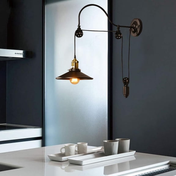 Miumaeov Industrial Wall Sconces, Wall Mount Light Fixtures, Wall Light Fixture Adjustable Pulley Wheel Wall Mounted Lamp, Vintage Wall Light