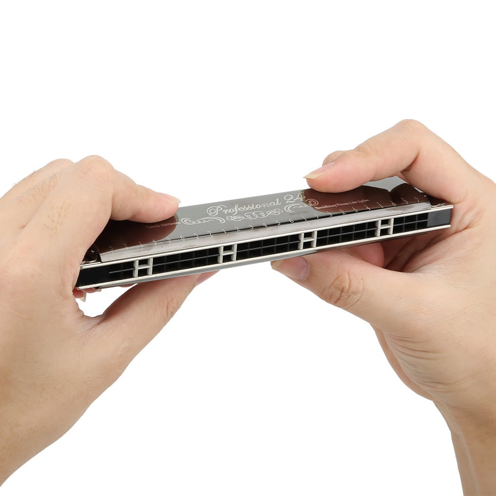 Harmonica Professional Mouthorgan Beginner Gifts 1.2mm Brass Base Plate 24‑Hole Polyphonic(Black G Key)
