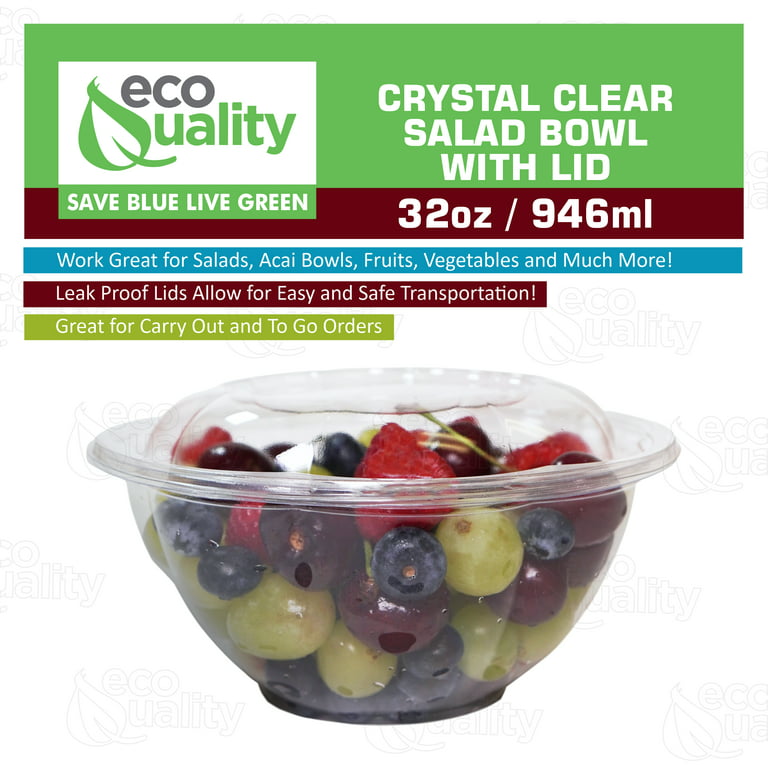 PET Tamper Resistant Hinged Salad Bowl with Dome Lid, 32 oz. (240 Bowls/Lids )