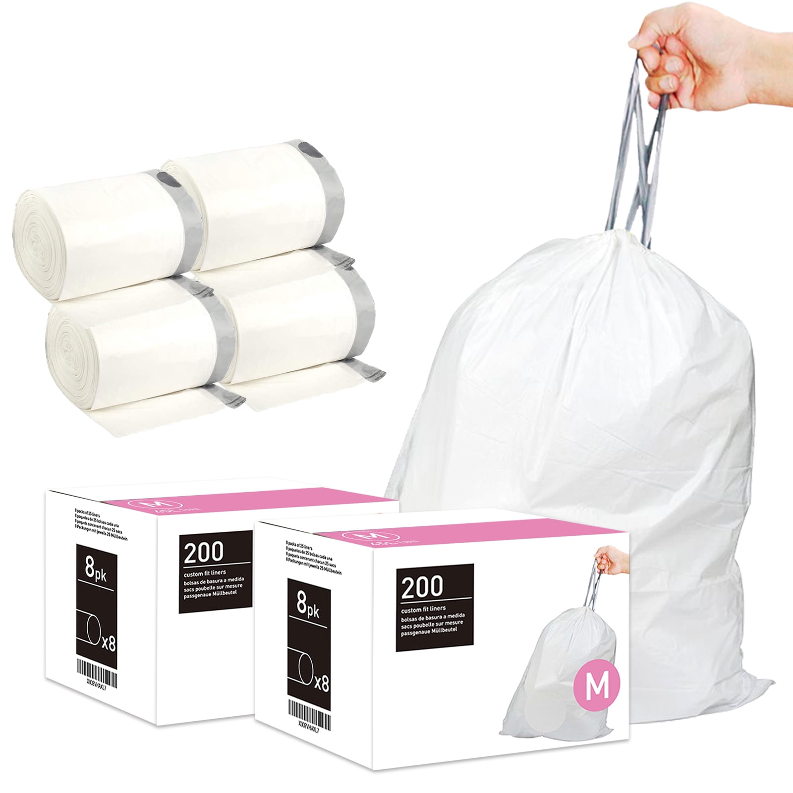 Code P 50 Count Drawstring Trash Bags | 1.2 Mil White Garbage Can Liners |  Compatible with simplehuman Code P | 13-16 Gallon / 50-60 Liter Heavy Duty