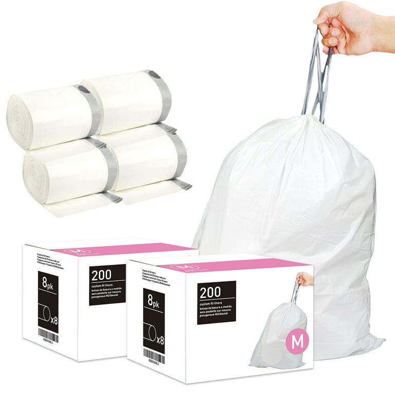 Code P 200 Count Drawstring Trash Bags 1.2 Mil White Garbage Can Liners | Compatible with simplehuman Code P | 13-16 Gallon / 50-60 Liter Heavy Duty