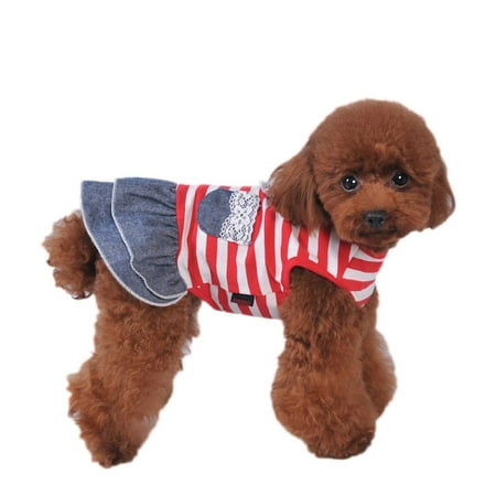 Pet Puppy Princess Dress Costume Dog T-Shirt Striped Denim Dresses