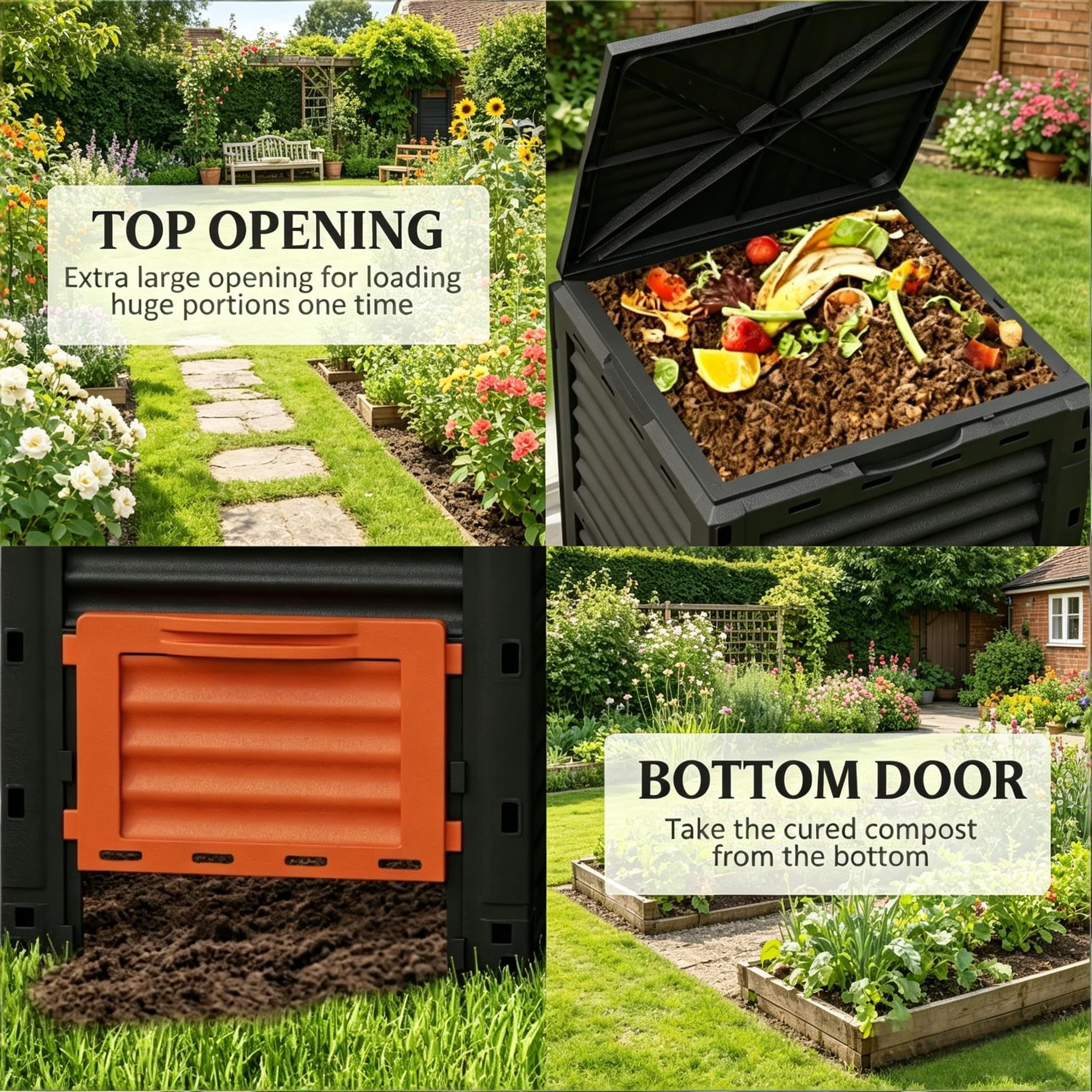 80 Gallon Outdoor Compost Bin, Orange PP Garden Composter with Ventilation & Snap-On Lid, Tool-Free Assembly Waste Converter for Backyard