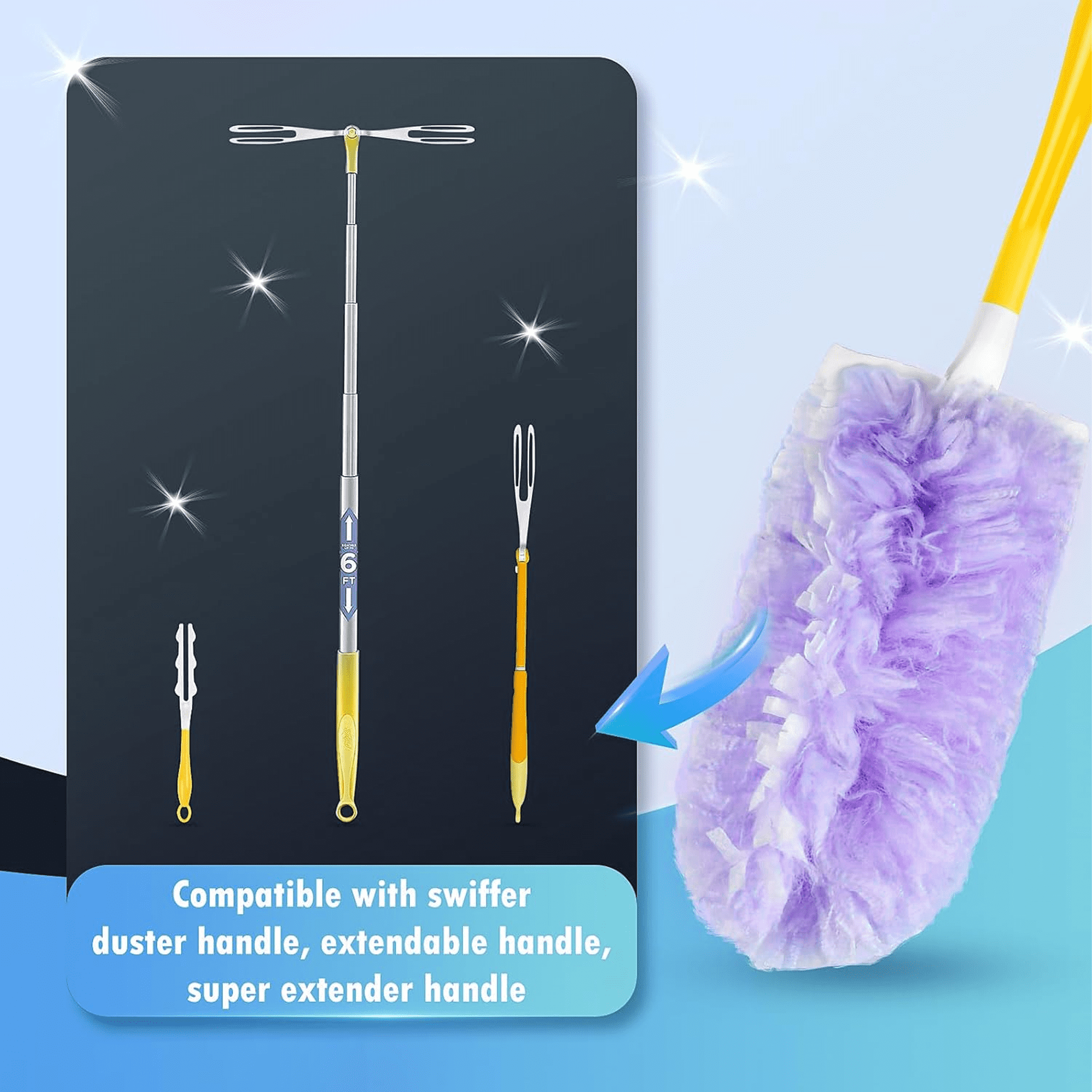 Heavy Duty Duster Refills for SwifferDuster, 30 pcs with Handle & Extendable Handle*1 , Multisurface 360° Dusters with 4X Microfibers(Purple) Heavy Duty Duster Refills for SwifferDuster, 30 pcs with Handle & Extendable Handle*1 , Multisurface 360° Dusters with 4X Microfibers(Purple) - Image 6
