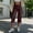 Wine, variant on Women's Cropped Capri Pants Faux Leather Slim Straight Leg Shiny Casual Short Trousers Streetwear