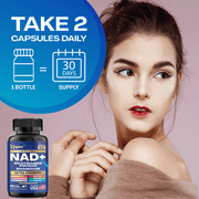 NAD+ Supplement Extra Strength with Vitamin B3, B12, Magnesium, Niacinamide, Liposomal NAD, Lion’s Mane, Ashwagandha, Turmeric, Black Pepper Extract, Made in USA - 10-in-1 60 Veggie Capsules