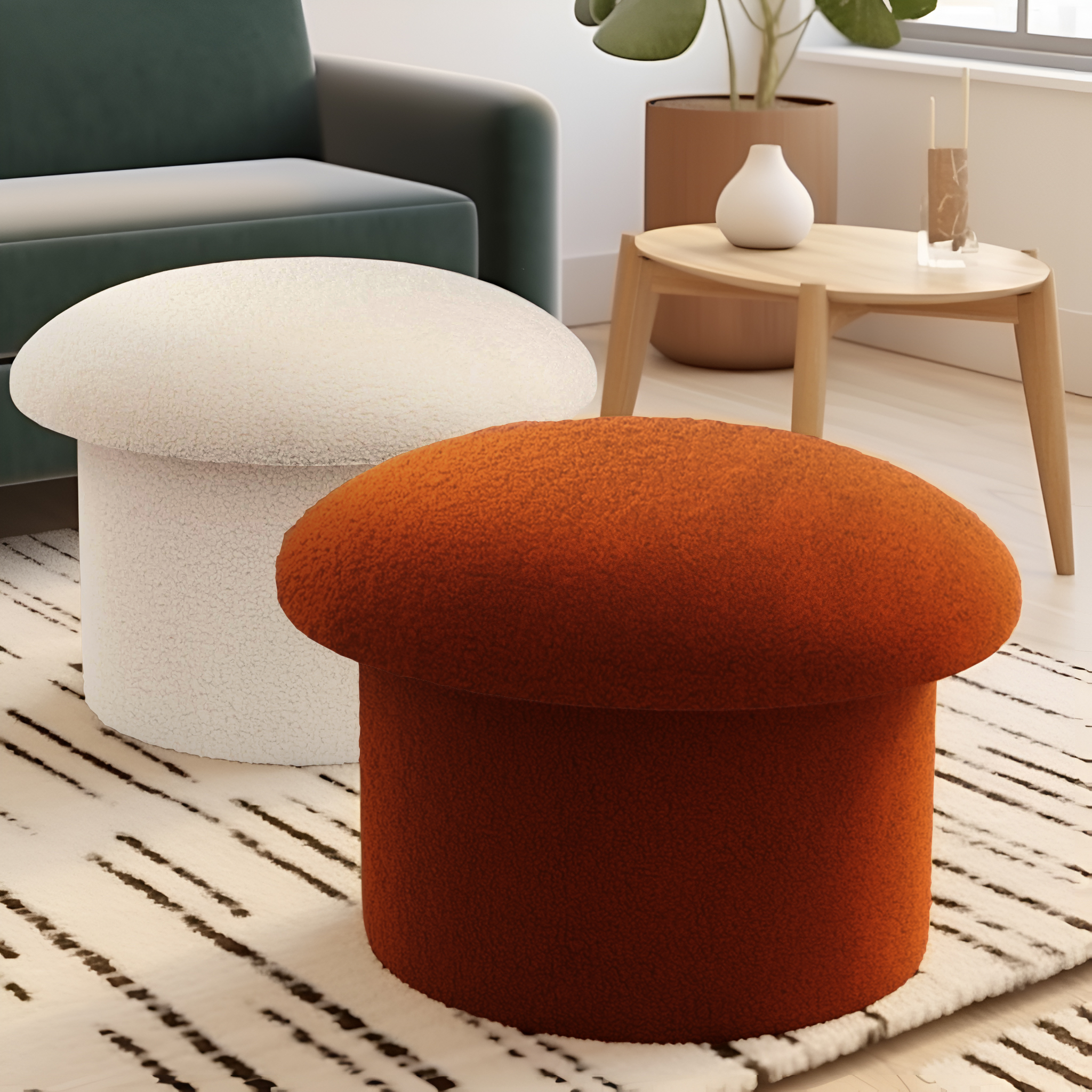 Mainstays Boucle Upholstered Mushroom Storage Ottoman, Cream photo 3