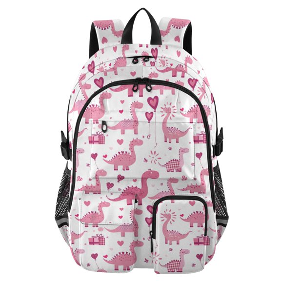 DIXRUYEE Dinosaur Cute Pink Pattern Backpack for School 14”Laptop Compatible with Reflective Safety Strips