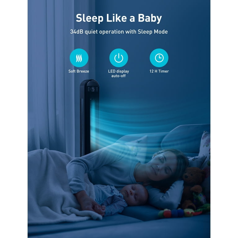 Dreo Tower Fan for Bedroom, 42 Inch Bladeless Fan, 90° Oscillating Fan,  Quiet Floor Fan with Remote, LED Display, 6 Speeds 4 Modes, 12H Timer,  Standing Fans for Home Living Room Office,