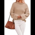 thumbnail image 2 of Suéteres de Cuello Redondo para Mujer, Conjuntos de Otoño, Suéteres de Punto con Cuello Redondo y Abertura Lateral, Tops de Moda. Caqui L, 2 of 10