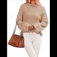 thumbnail image 2 of Suéteres de Cuello Redondo para Mujer, Conjuntos de Otoño, Suéteres de Punto con Cuello Redondo y Abertura Lateral, Tops de Moda. Caqui S, 2 of 10