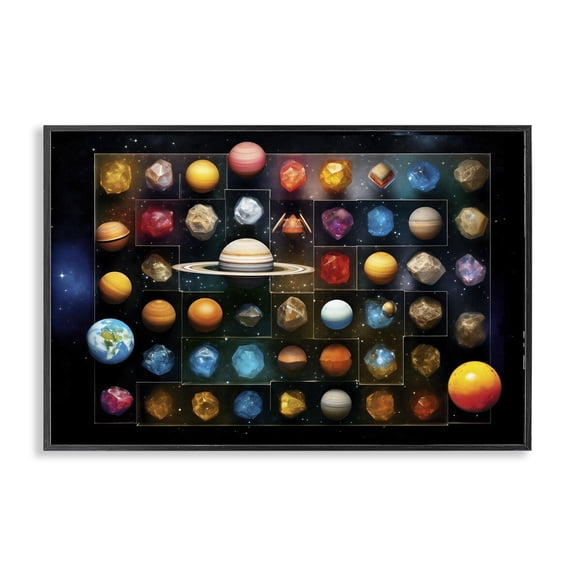 Stupell Industries Bohemian Celestial Gems & Planets Black Framed Giclee Art, 18 x 12, by Ray Powers