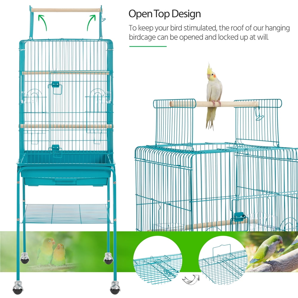Renwick 47" Play Top Bird Cage with Rolling Stand, Teal Blue